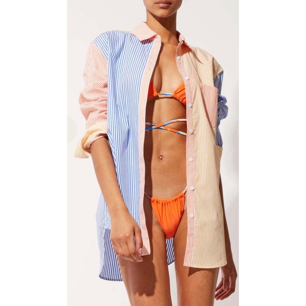 Solid & Striped Colorblock Button-up Oxford Shirt Swim Cover-up Medium NWT